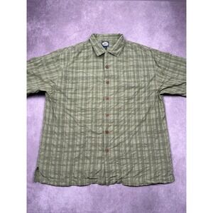 VTG Tommy Bahama 100% Linen Mens XL Plaid Check Button Shirt Sage Green Classic